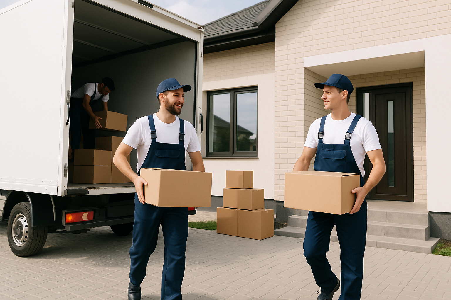 Professional movers handling boxes
